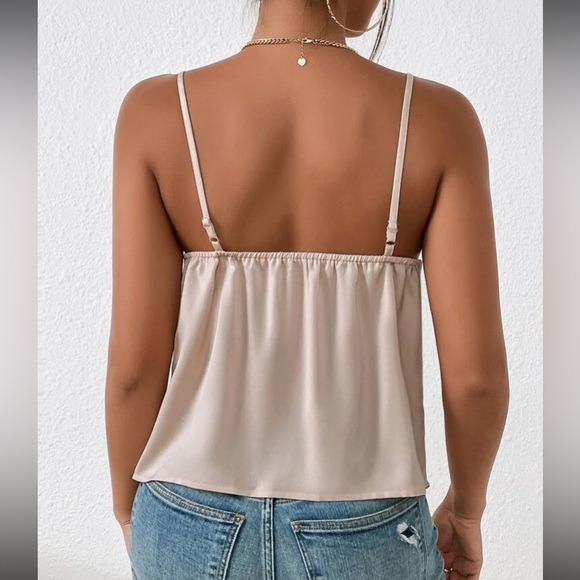 Boho champagne cowl neck draped cami top - Picture 4 of 11
